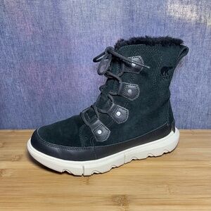 Sorel Explorer II Joan Black Suede Waterproof Winter Boots Lace Up Sz 6 Shoes